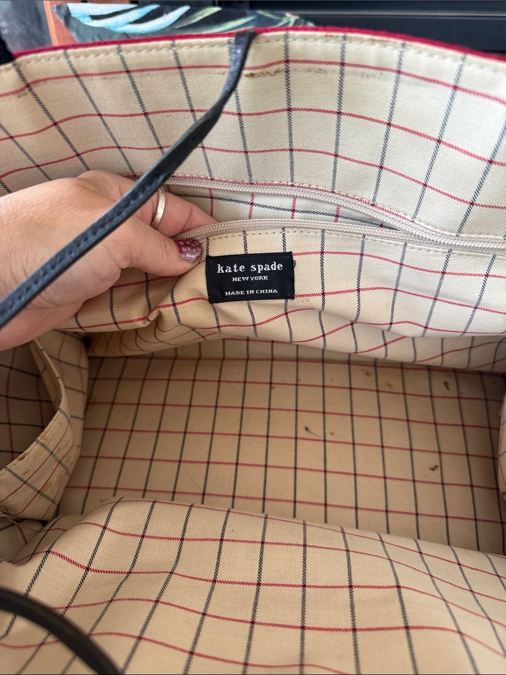kate spade Red Tote with Black Handles and 'have courage' Detail. Vintage. - Picture 4 of 11